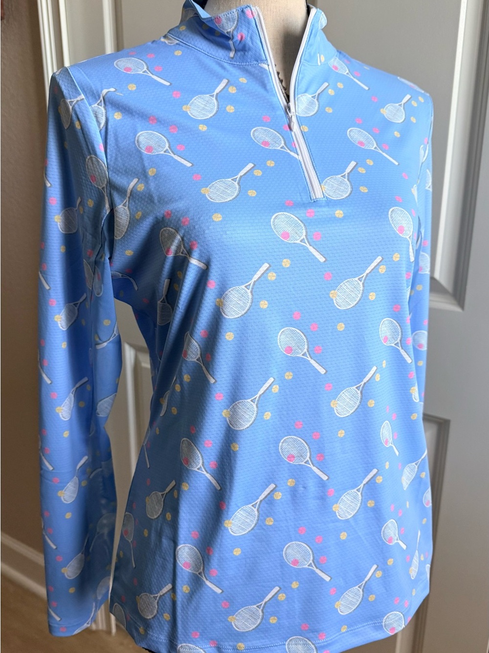 A by Gottex tennis racket print Top Shirt long sleeve Size Small